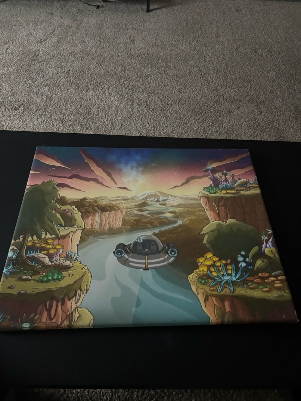 Multicolor Sci‑Fi Landscape Canvas Wall Art with UFO